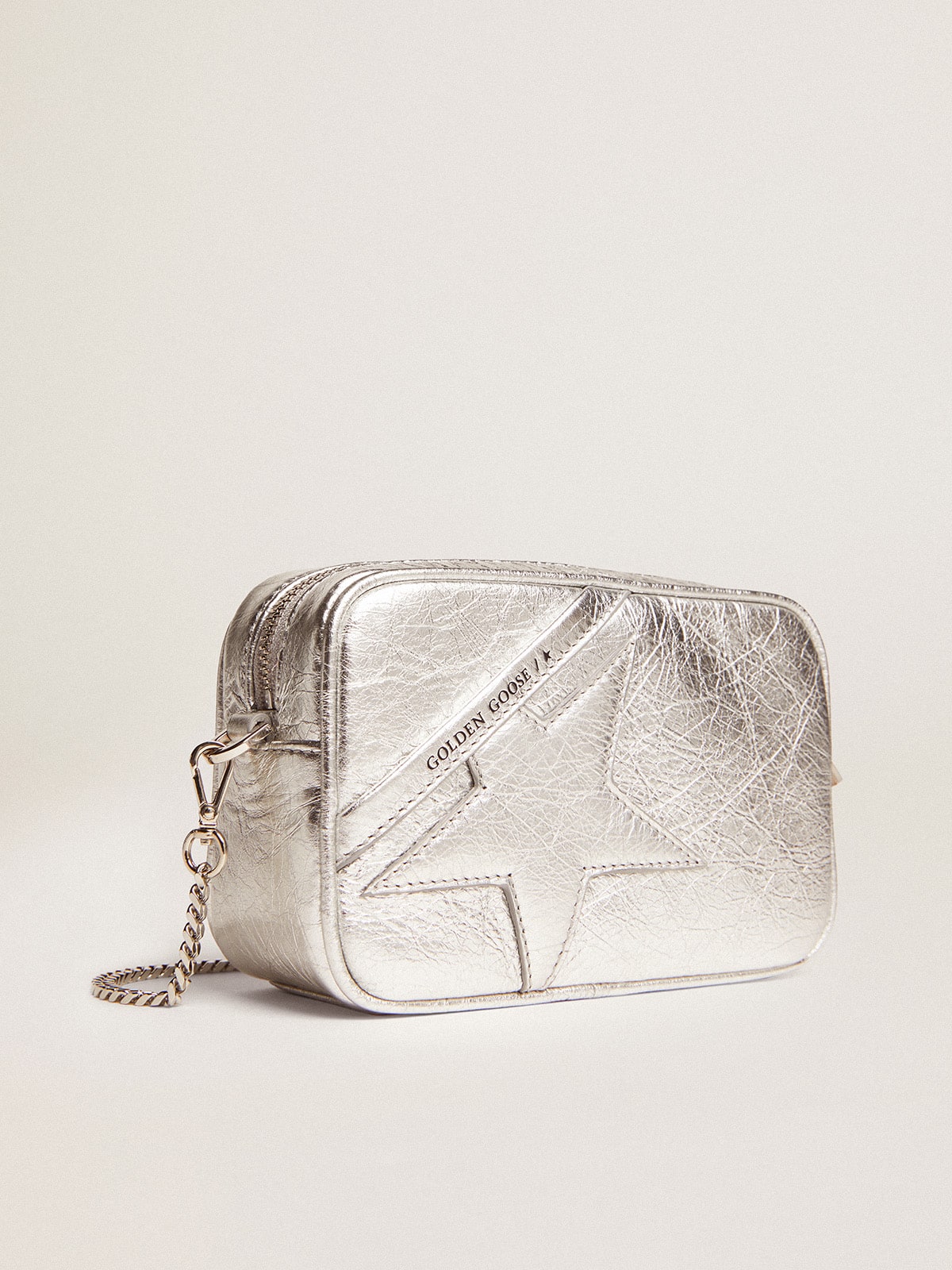 Women's Mini Star Bag in silver laminated leather with tone-on-tone star - Golden Goose Women