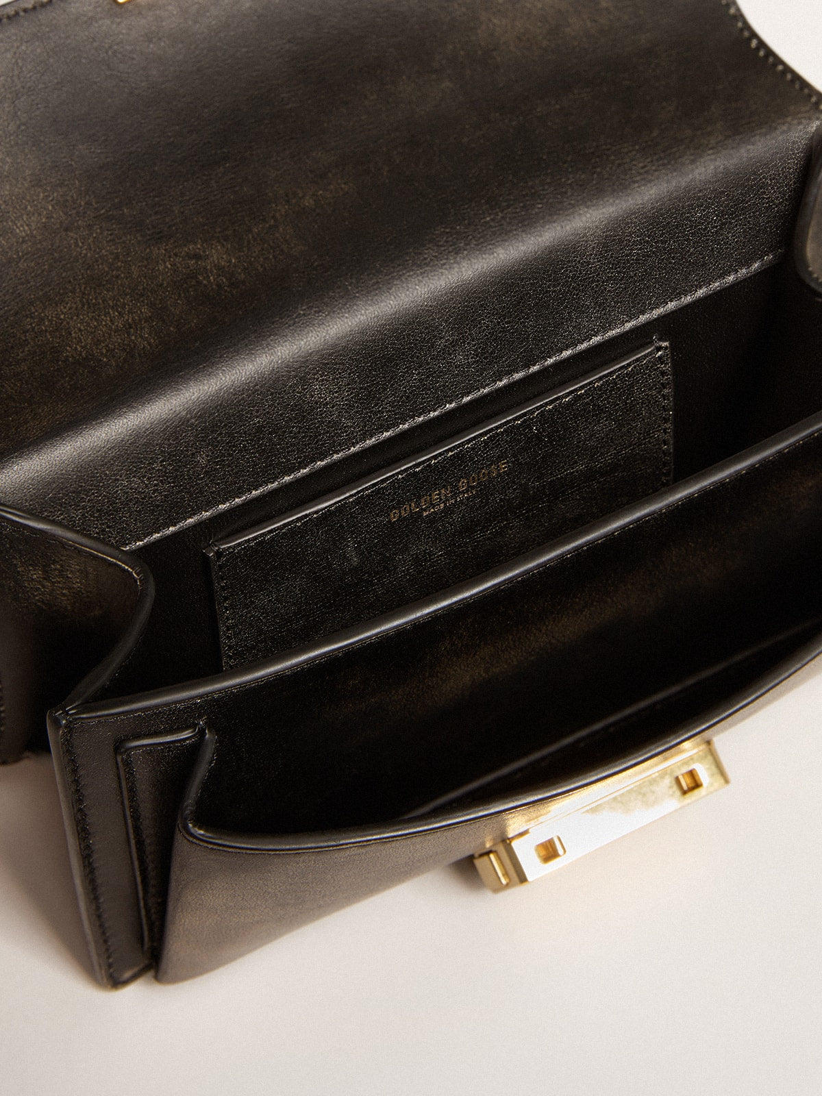 Small Venezia Bag in black distressed leather with gold details - Golden Goose Women