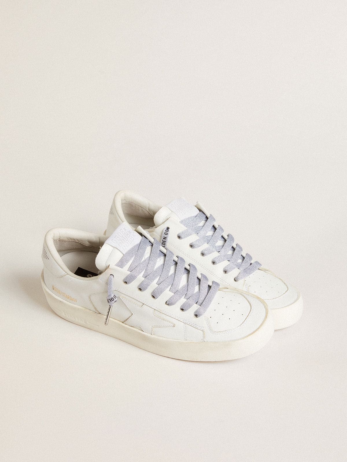 Silver-colored Lurex laces with contrasting black logo - Golden Goose Women|Men