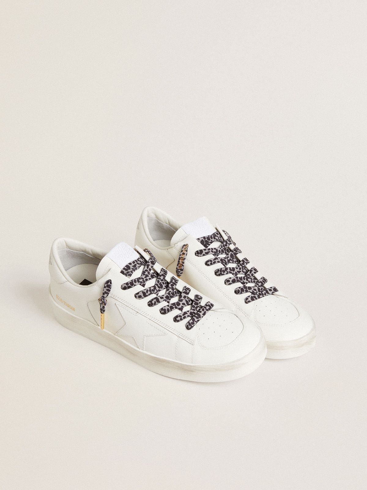 Gray and black animal-print laces with contrasting gold logo - Golden Goose Women|Men