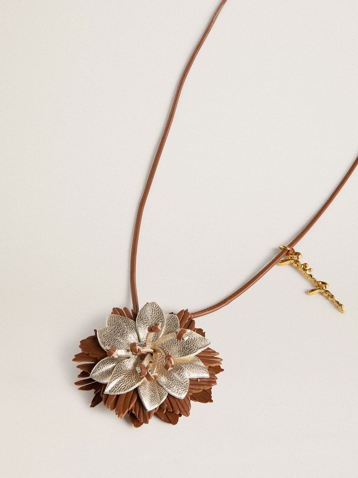 Pendant flower charm in tan and champagne leather - Golden Goose Women