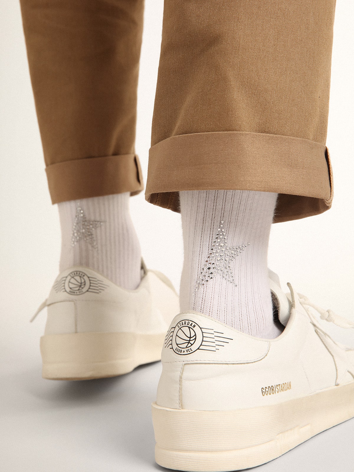 White socks with crystal star on the back - Golden Goose Women|Men