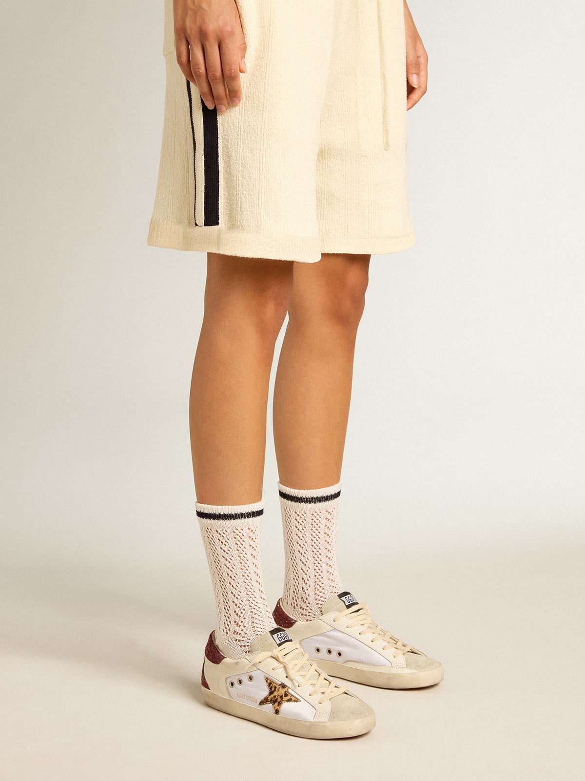 Long ribbed socks in vintage white with black stripe - Golden Goose Women|Men