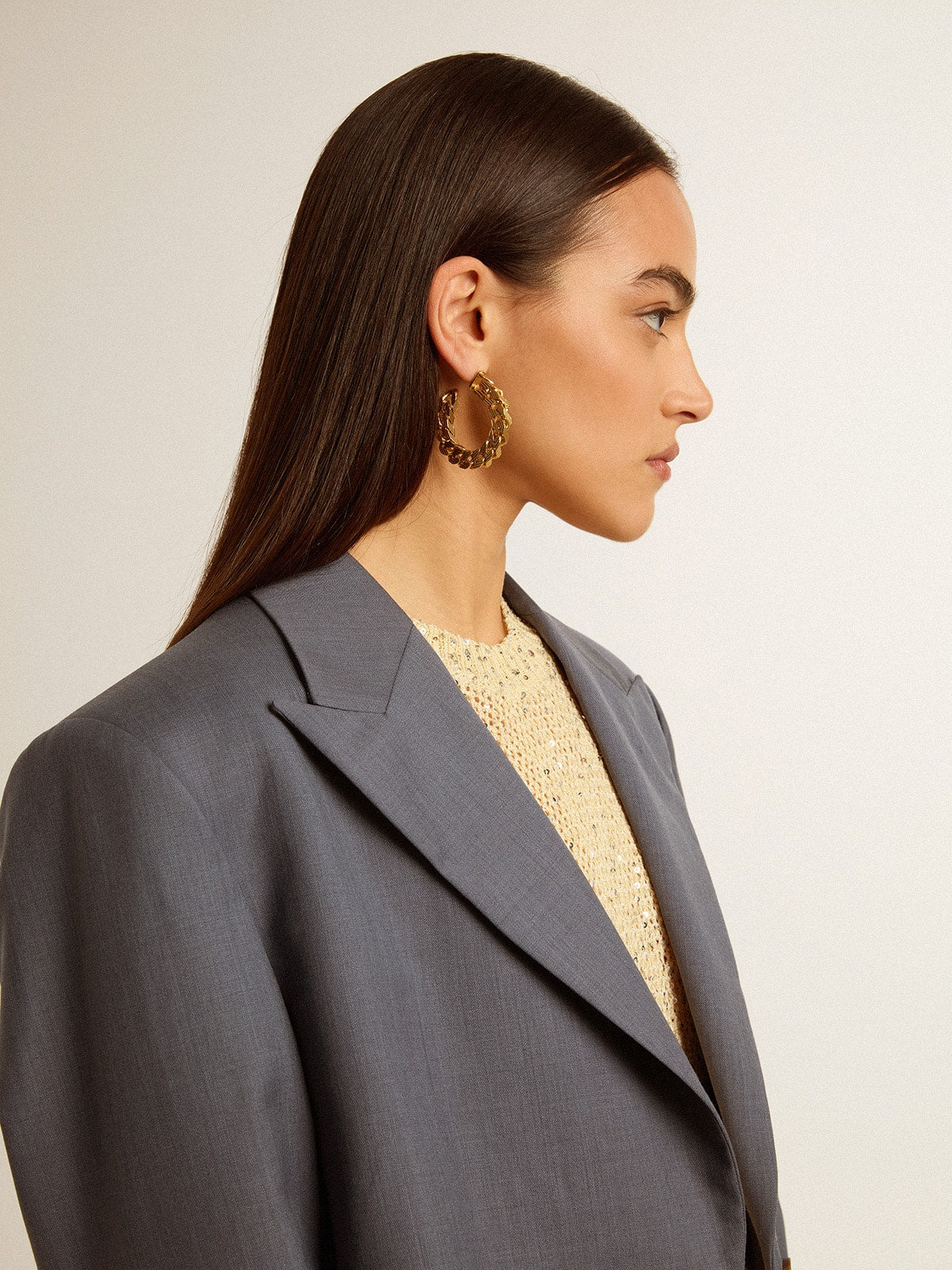 Chain hoop earrings with antique gold colored braided links - Golden Goose Women