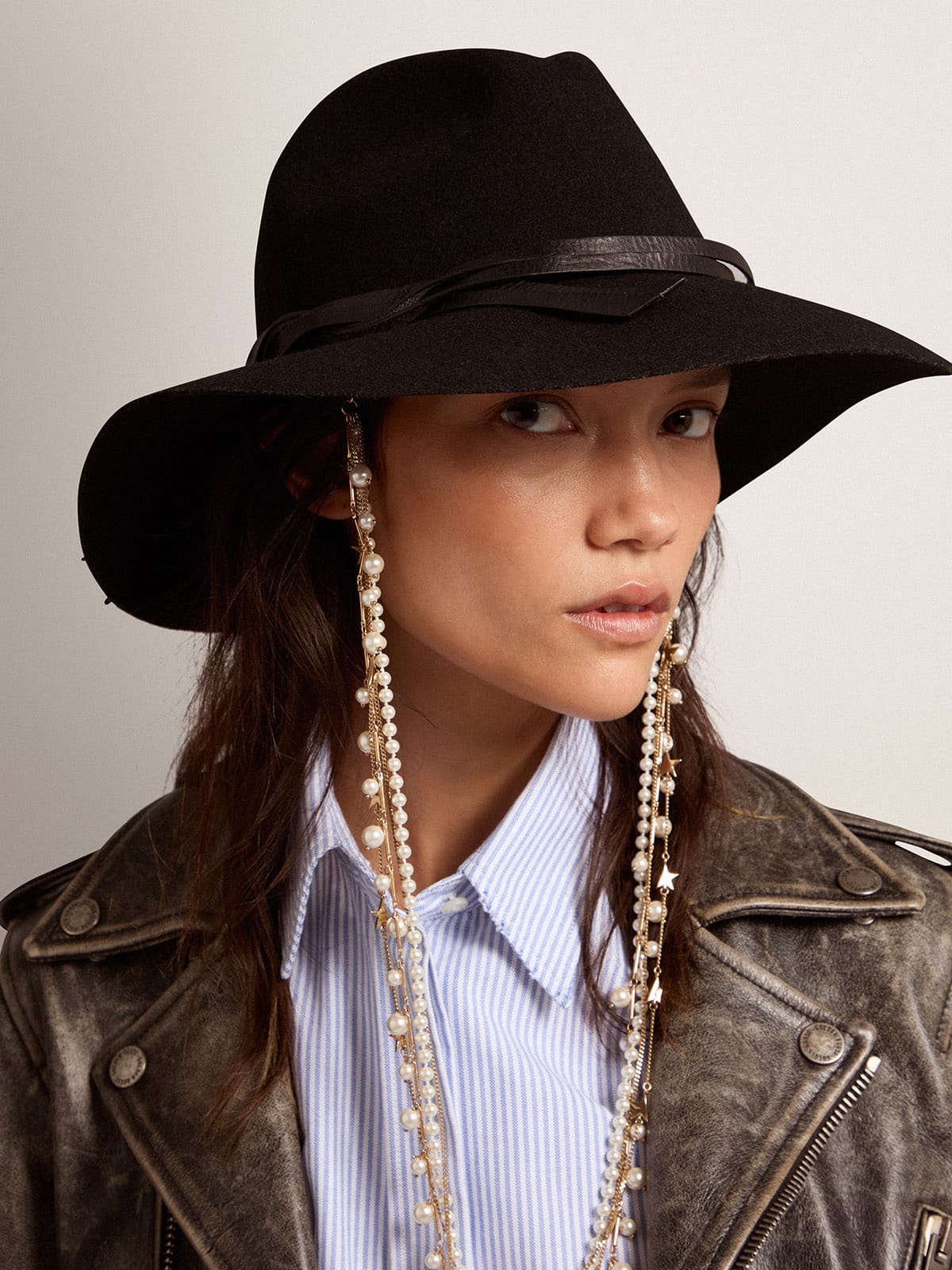 Women’s black Fedora hat with strap | Golden Goose - Golden Goose Women|Men