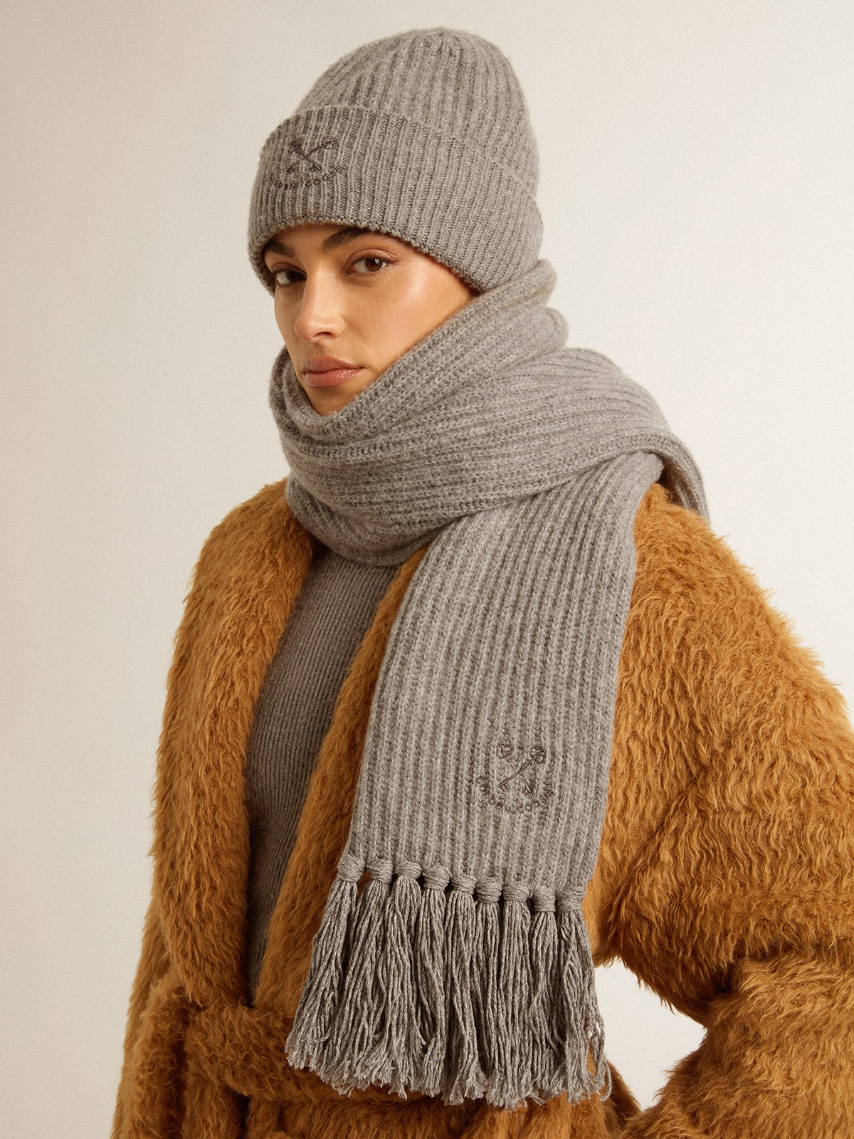 Gray ribbed wool scarf - Golden Goose Women|Men