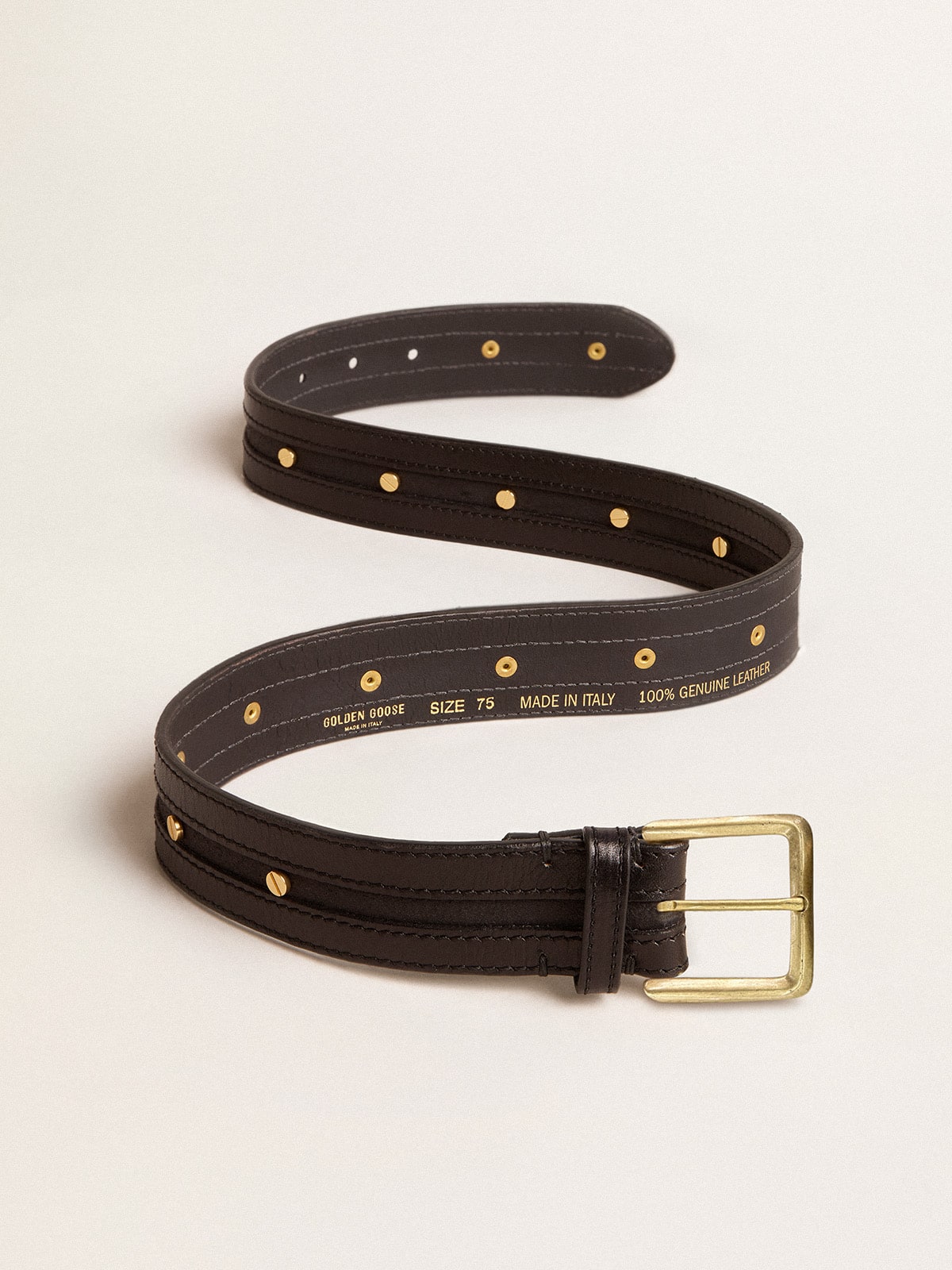 Women’s black belt in washed leather with gold studs - Golden Goose Women