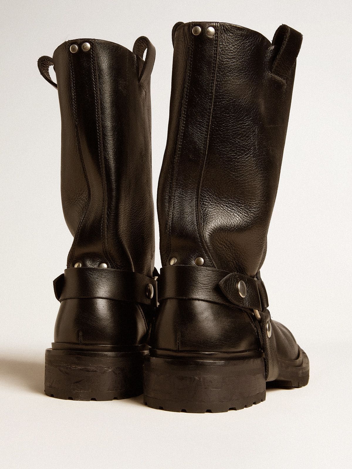 Kurt boots in glossy black leather with silver-colored buckle and studs - Golden Goose Women