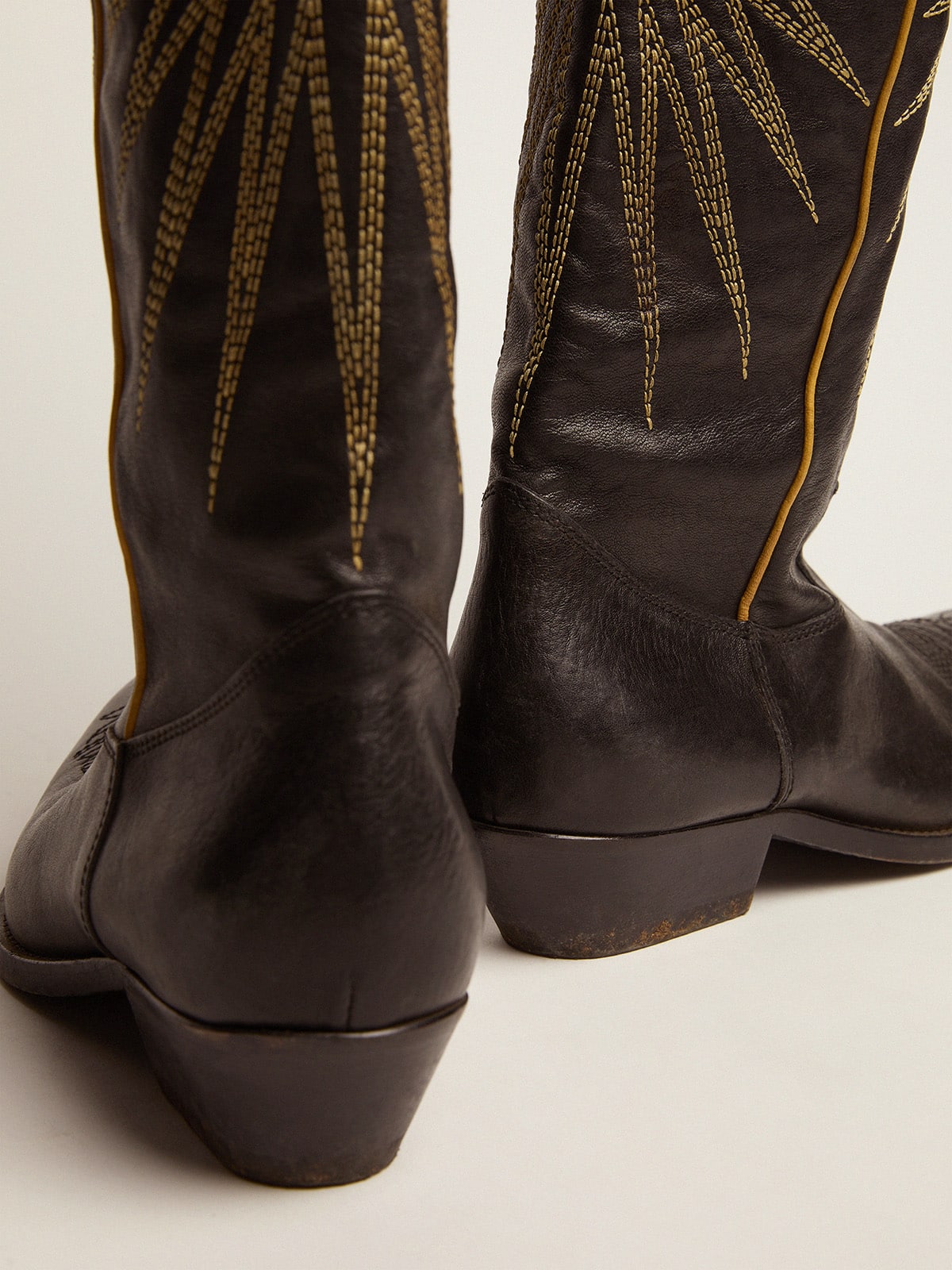 Wish Star boots in black leather with platinum laminated leather inlay star - Golden Goose Women