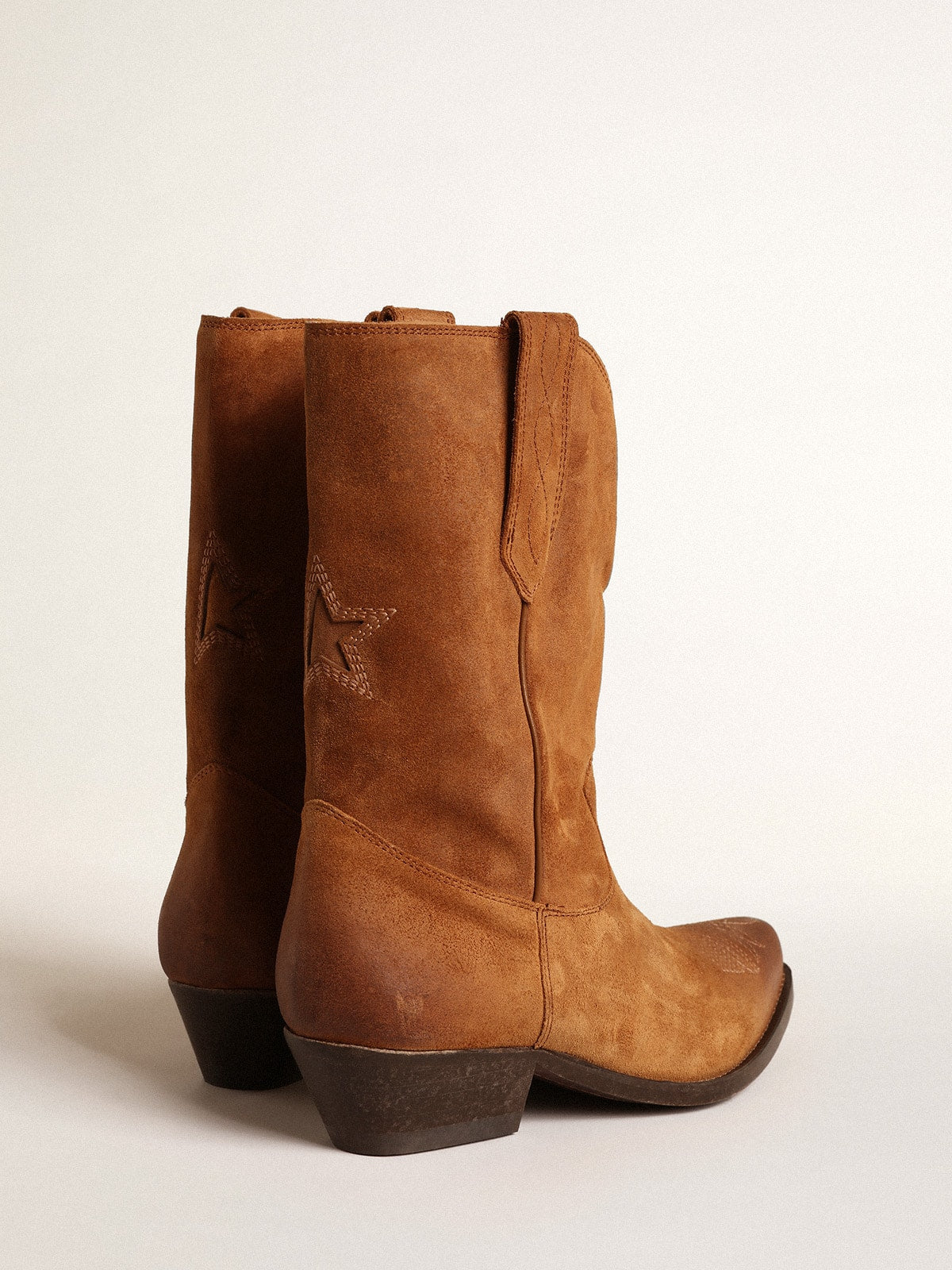 Low Wish Star boots in cognac-colored suede with inlay star - Golden Goose Women