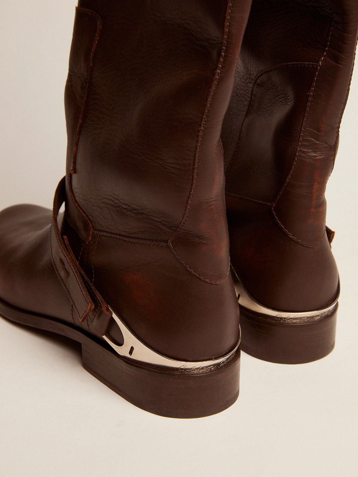 Women's Charlie boots in dark brown leather and clamp on the heel - Golden Goose Women