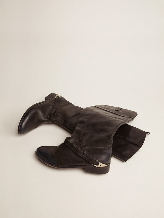 Women's black leather boots with clamp on the heel - Golden Goose Women