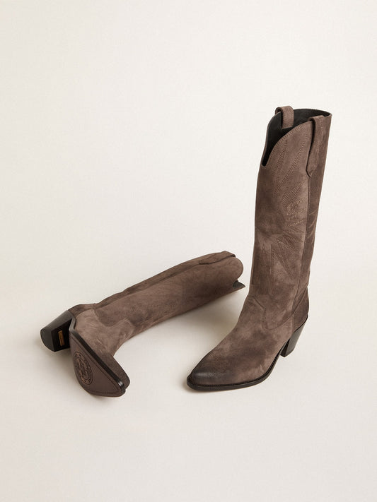 Wish Star boots in dark brown suede with tone-on-tone inlay star - Golden Goose Women