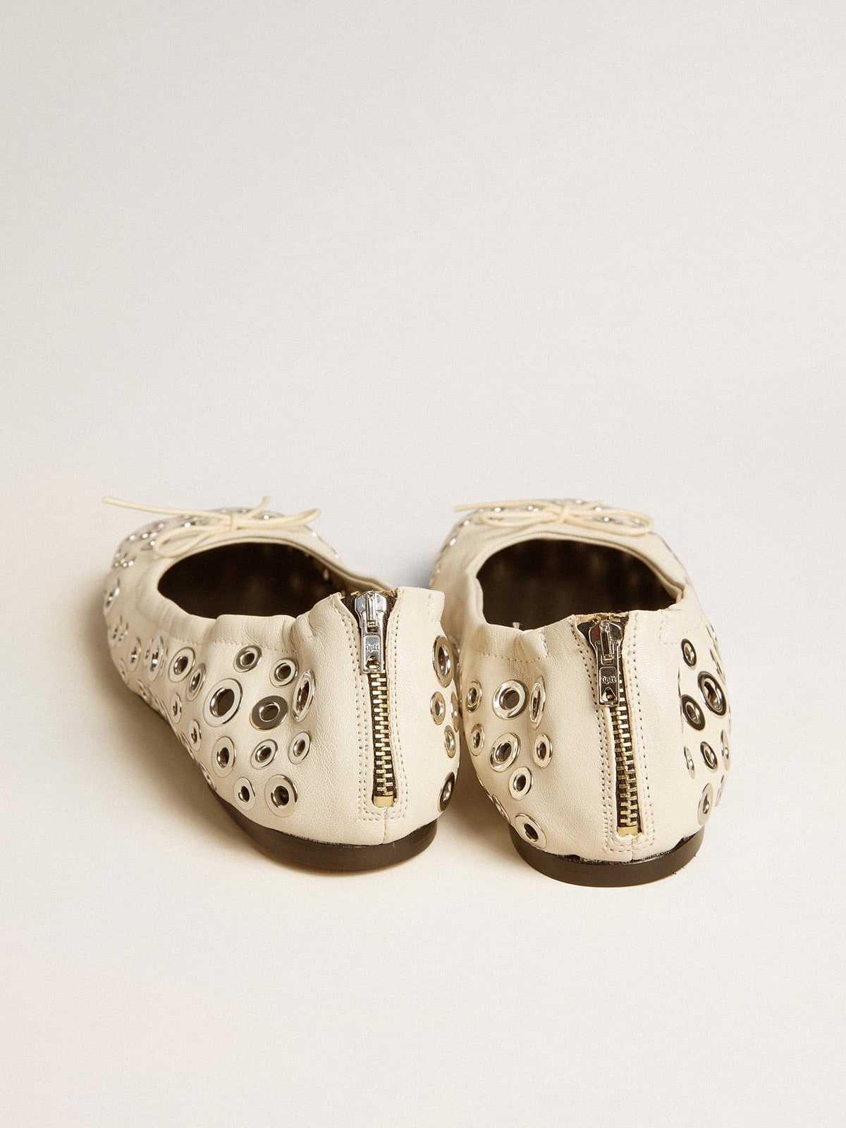 Amy ballet flats in white nappa leather with silver colored studs - Golden Goose Women