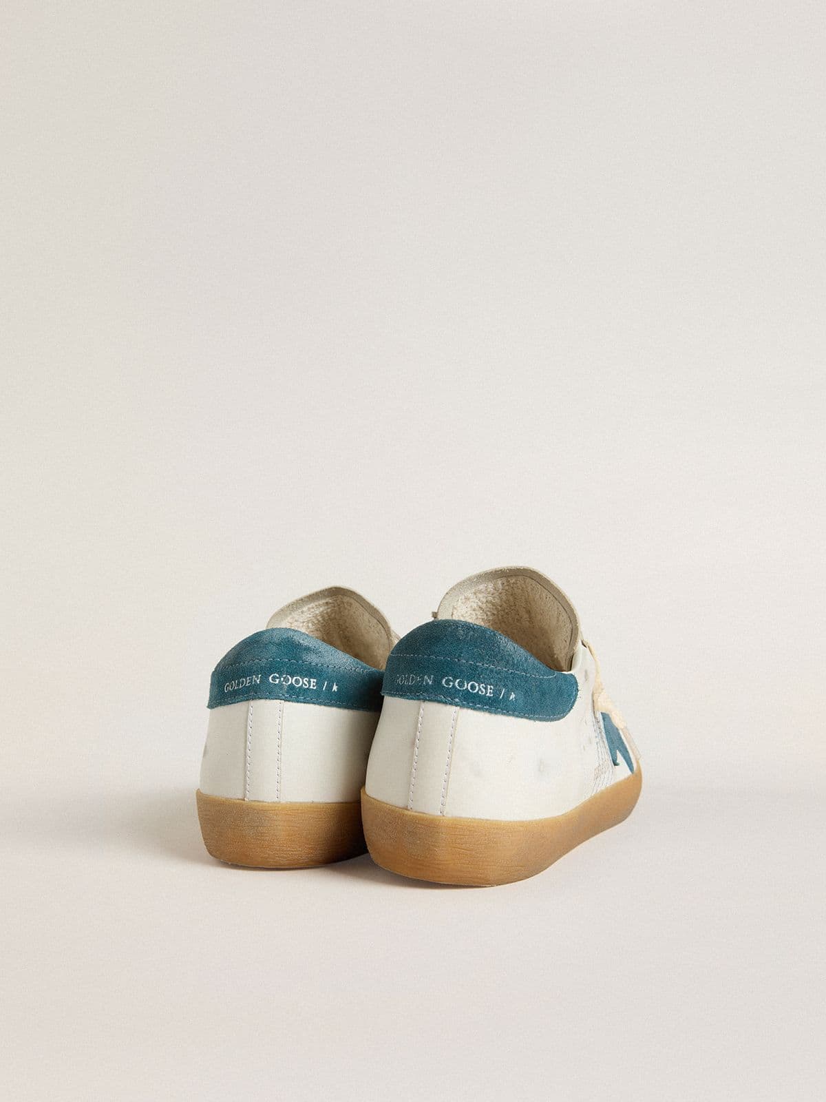 Men's Super-Star in leather with petrol-blue suede star and heel tab - Golden Goose Men