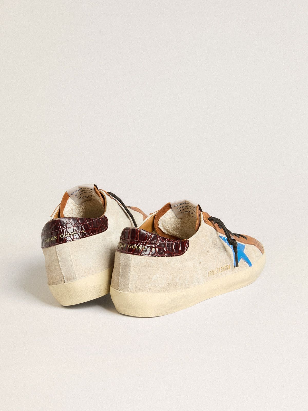 Beige Men's Super-Star LTD with light blue star and crocodile-print heel tab - Golden Goose Men