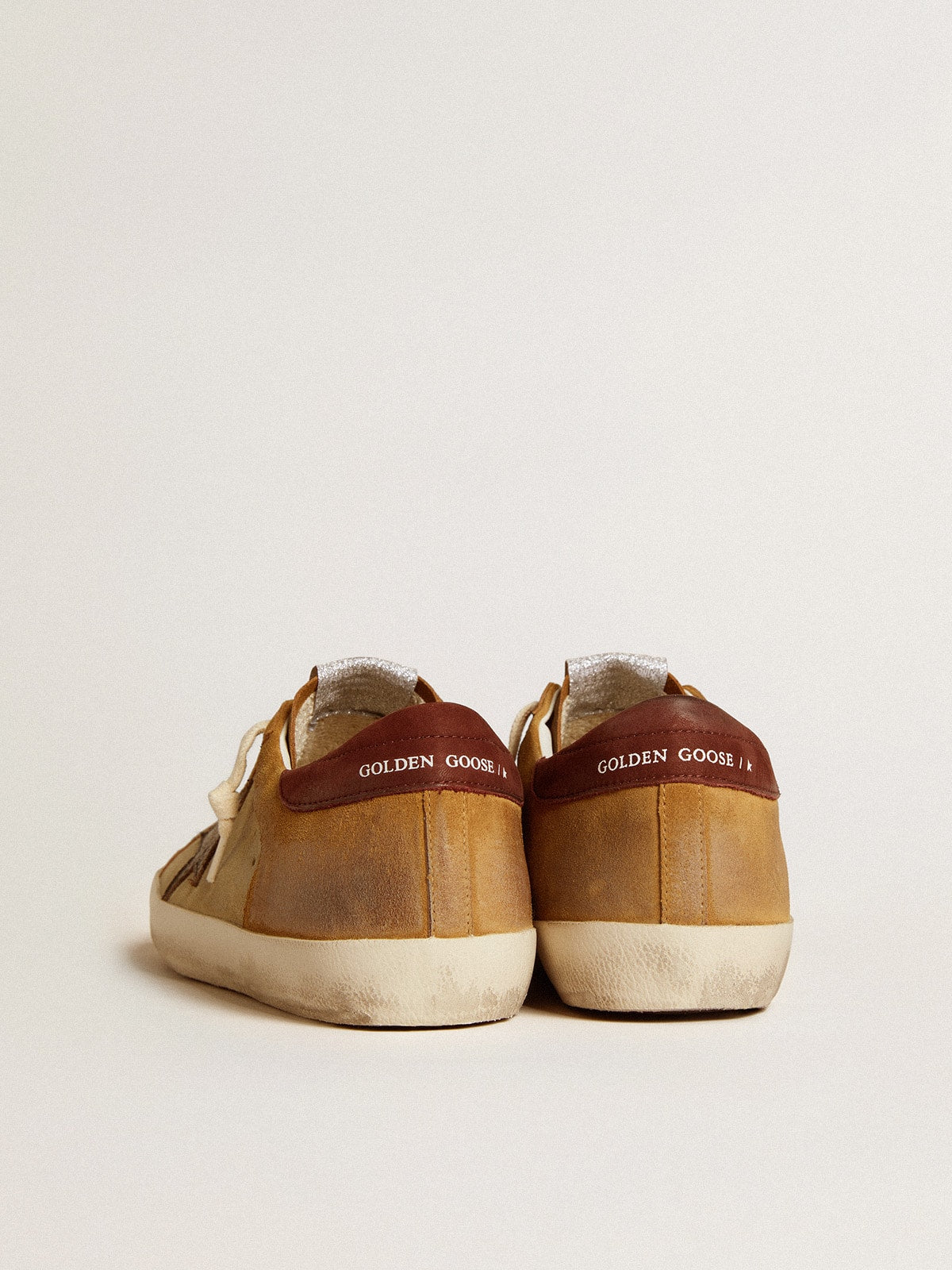 Men’s Super-Star in beige and caramel suede with black crackle leather star - Golden Goose Men