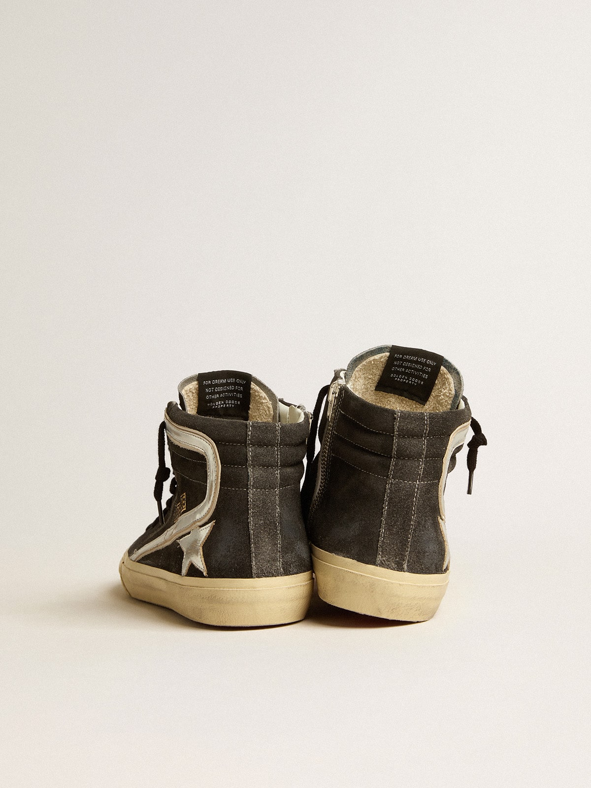 Slide in black suede with silver metallic leather star and flash - Golden Goose Men