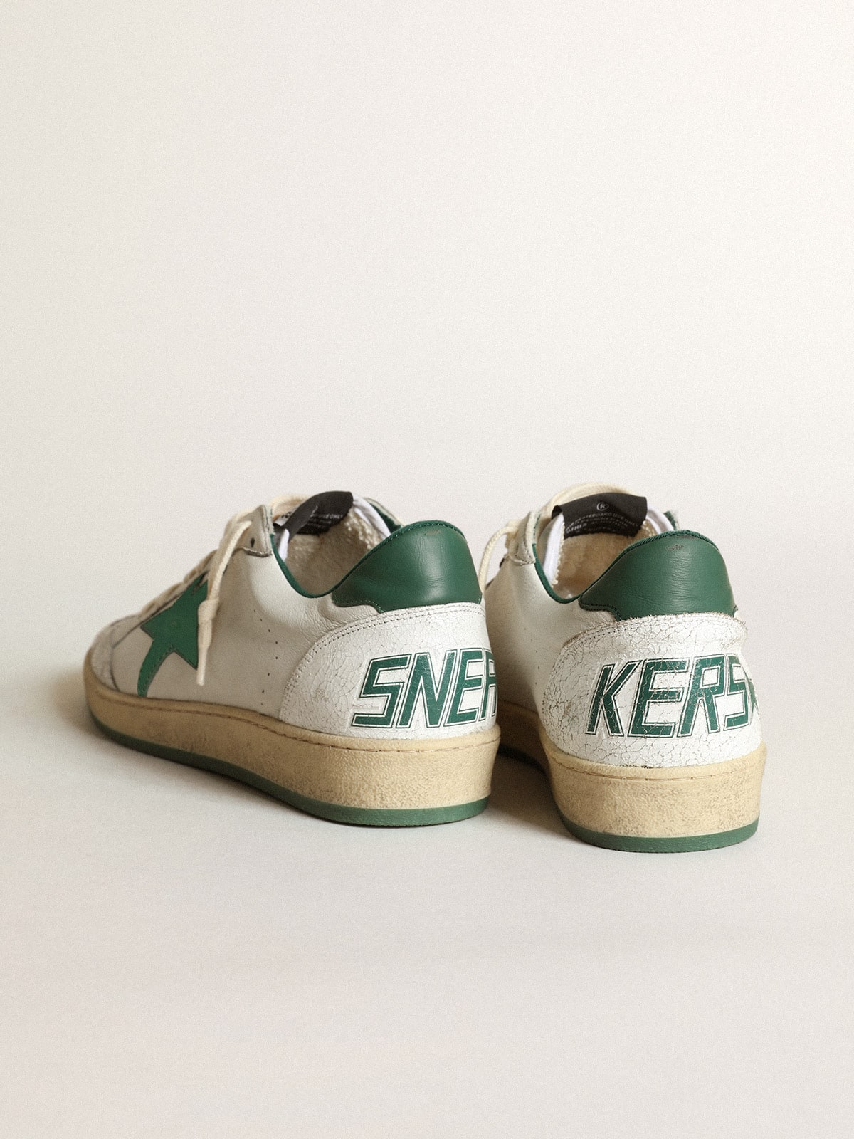 Men's Ball Star in white nappa leather with green leather star and heel tab - Golden Goose Men