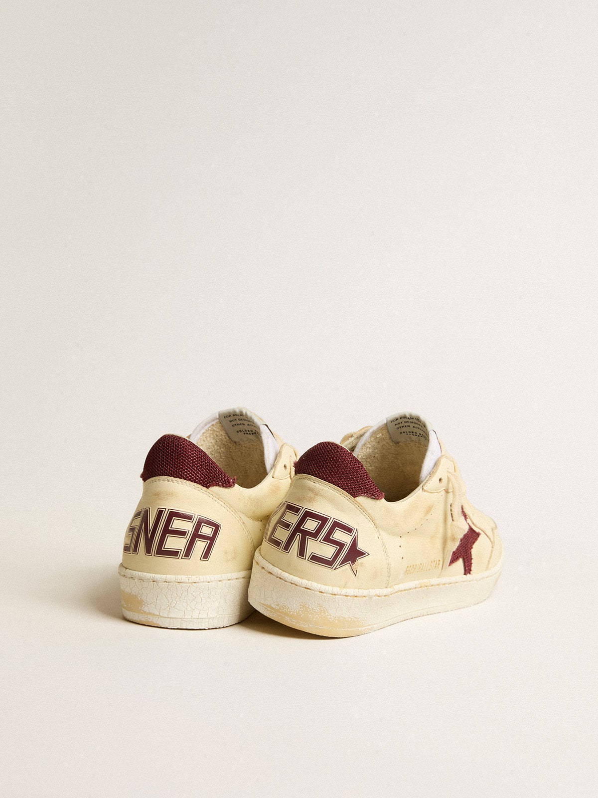 Men's Ball Star in beige nappa with burgundy mesh star and heel tab - Golden Goose Men