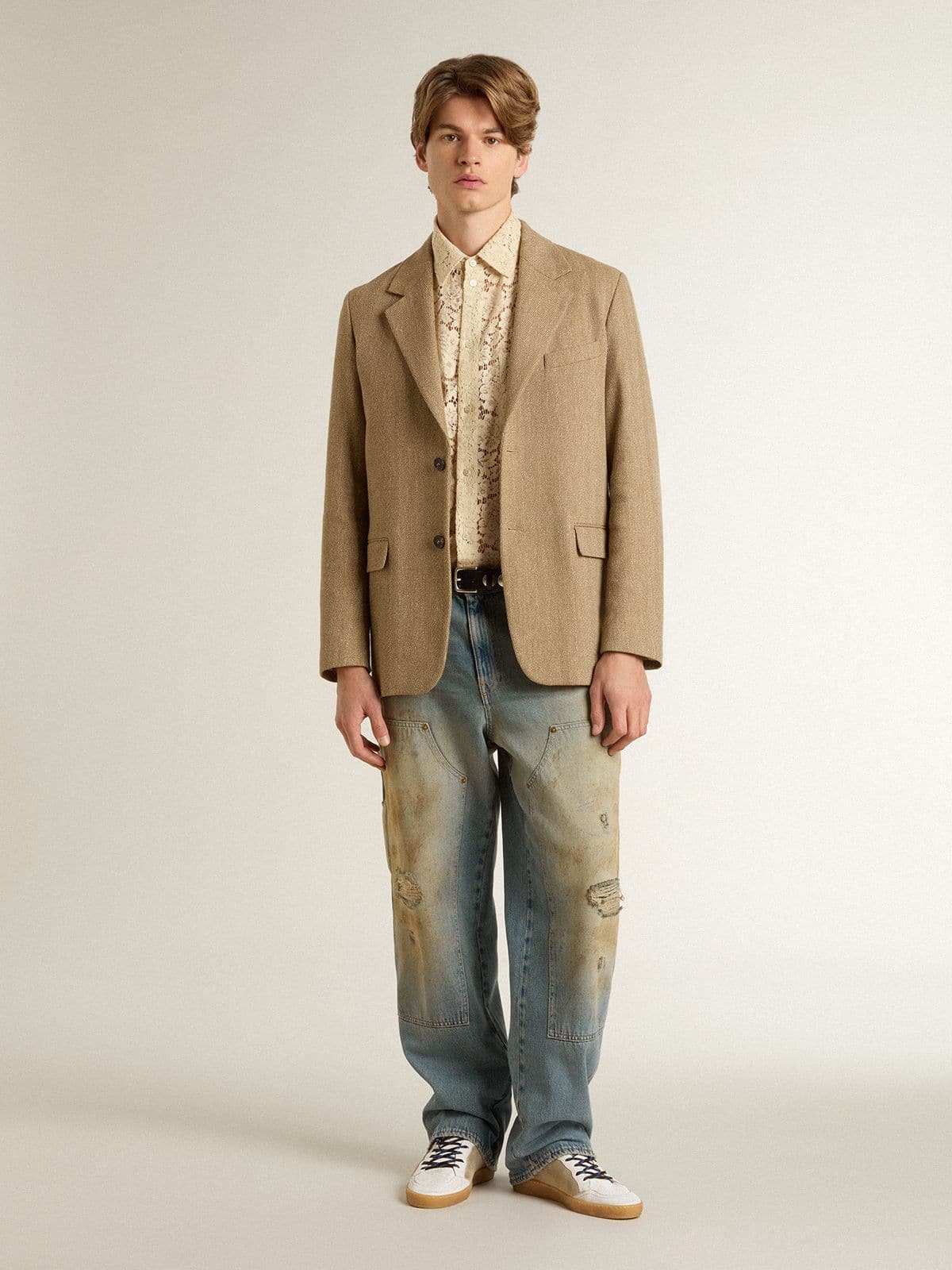 Ball Star LTD with foiled crackle leather star and brown leather heel tab - Golden Goose Men