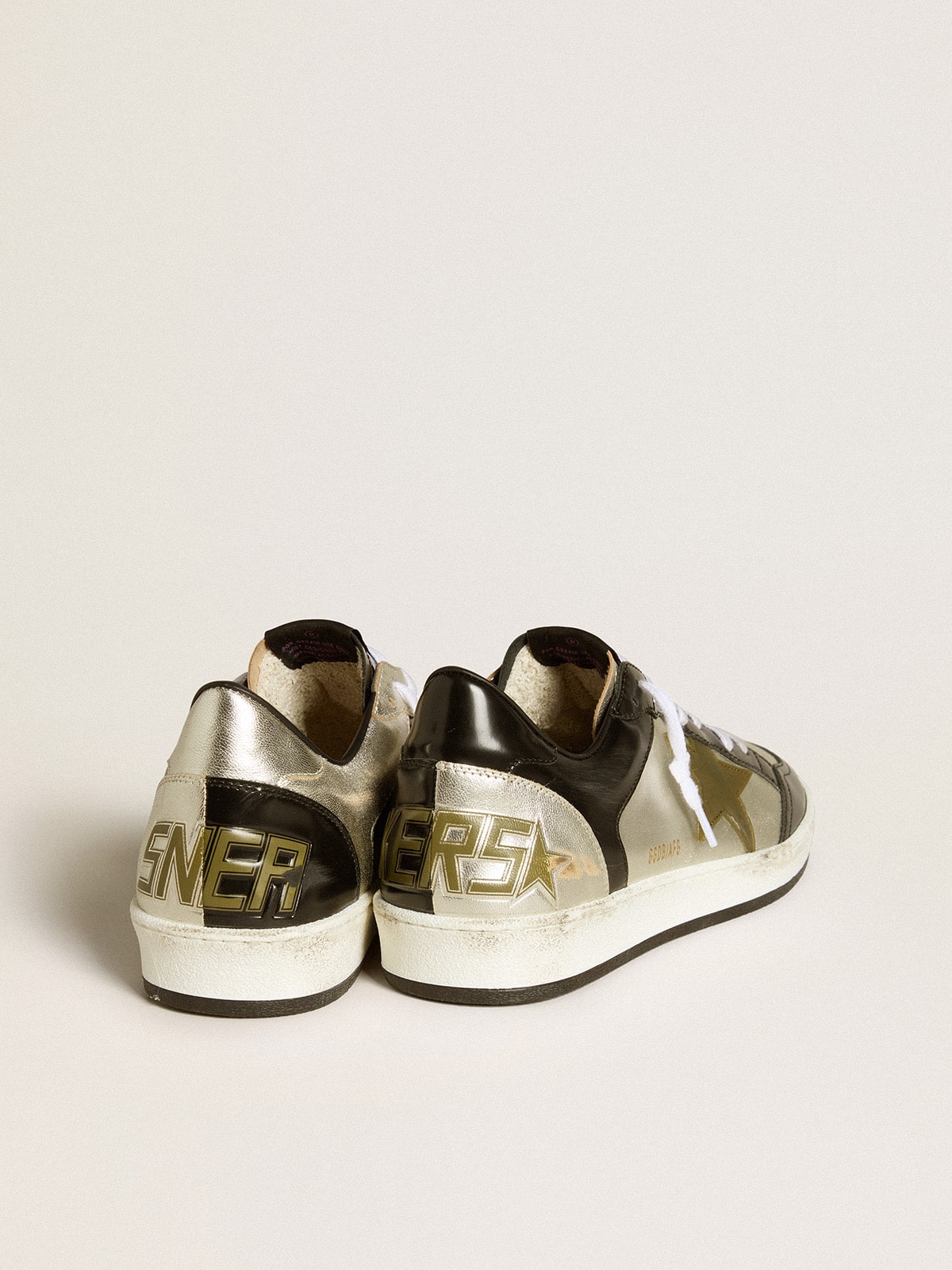 Men's Ball Star LAB in silver leather with brown leather star and black heel tab - Golden Goose Men