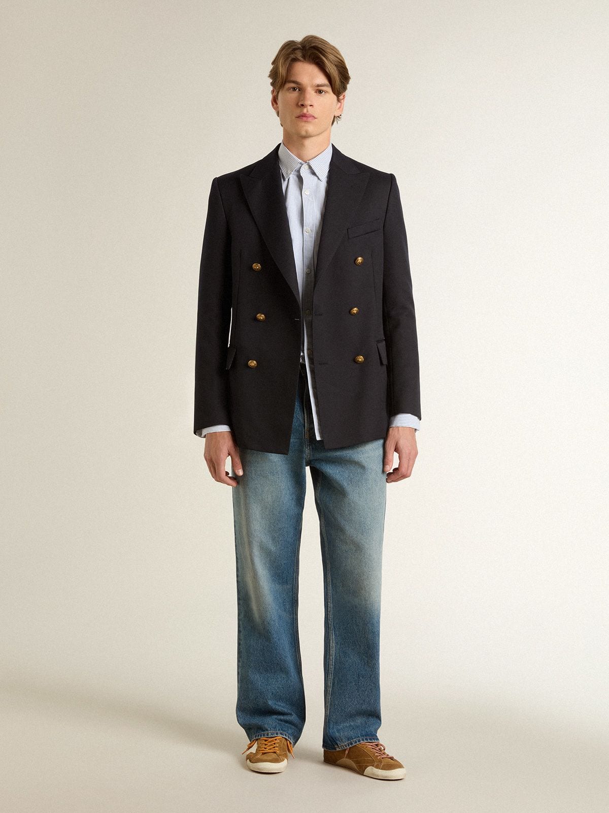 Men's True-Star in tobacco-colored suede with white star and platinum heel tab - Golden Goose Men