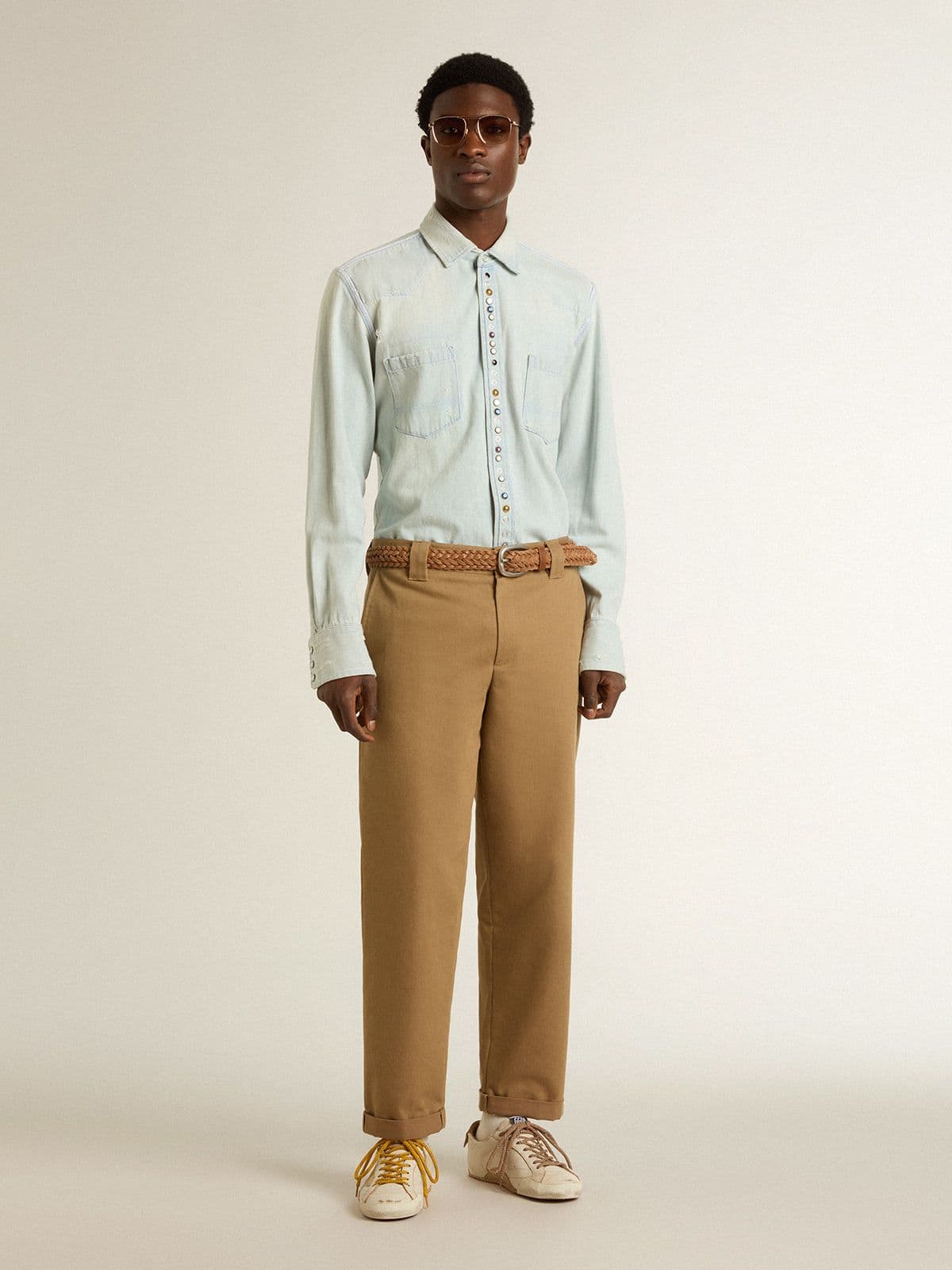 Men's True-Star in white nappa leather with gold foiled leather star and beige suede heel tab - Golden Goose Men