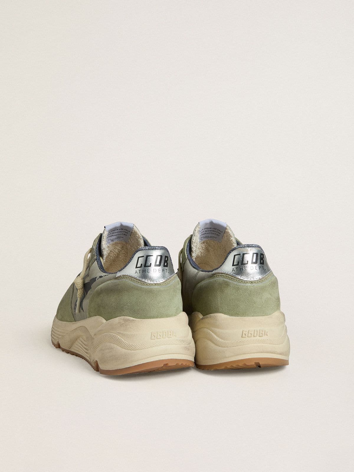 Men's Running Sole in sage-green nylon and suede with printed black star - Golden Goose Men