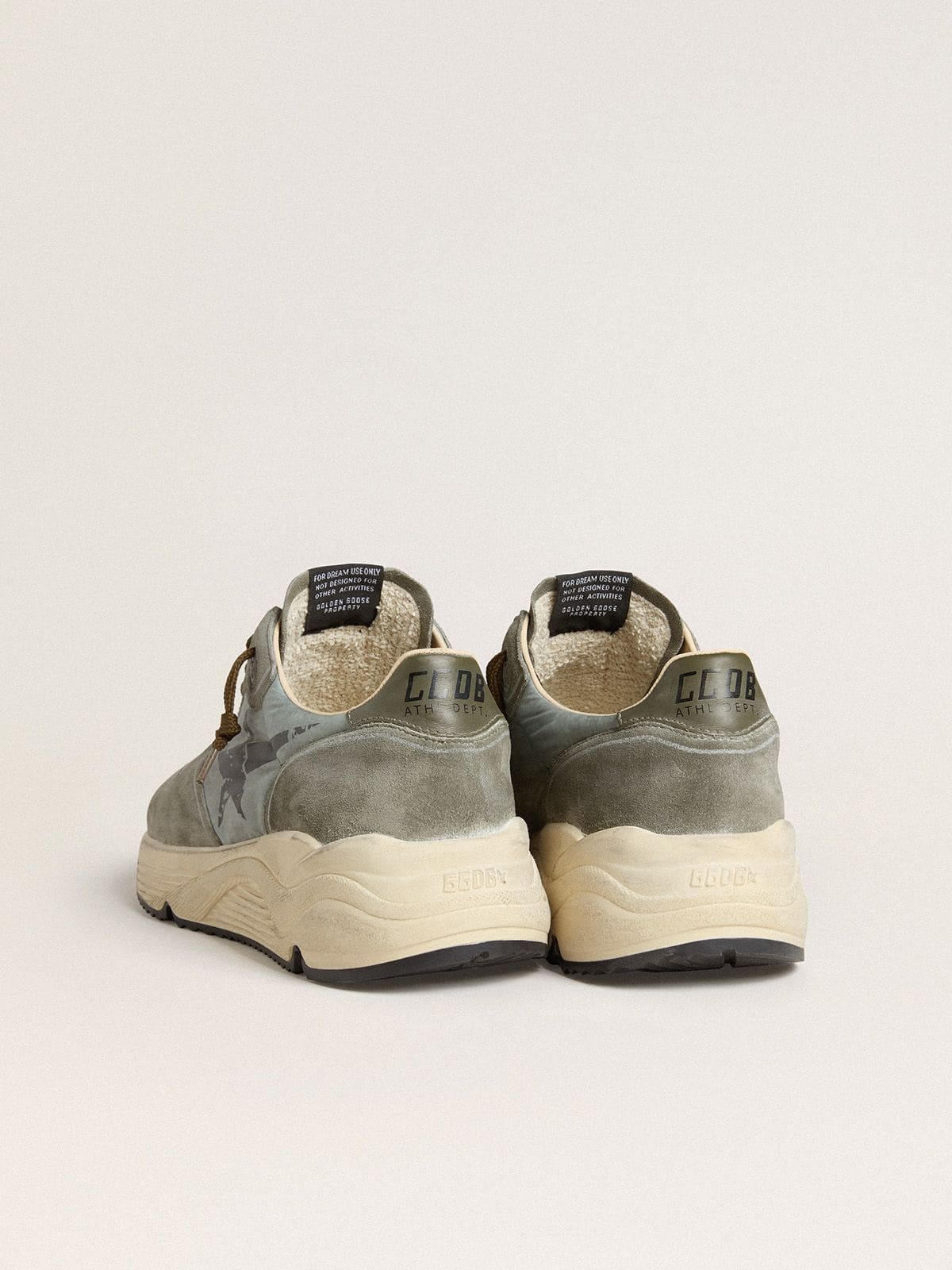 Men's Running Sole in light blue nylon with black star and green leather heel tab - Golden Goose Men