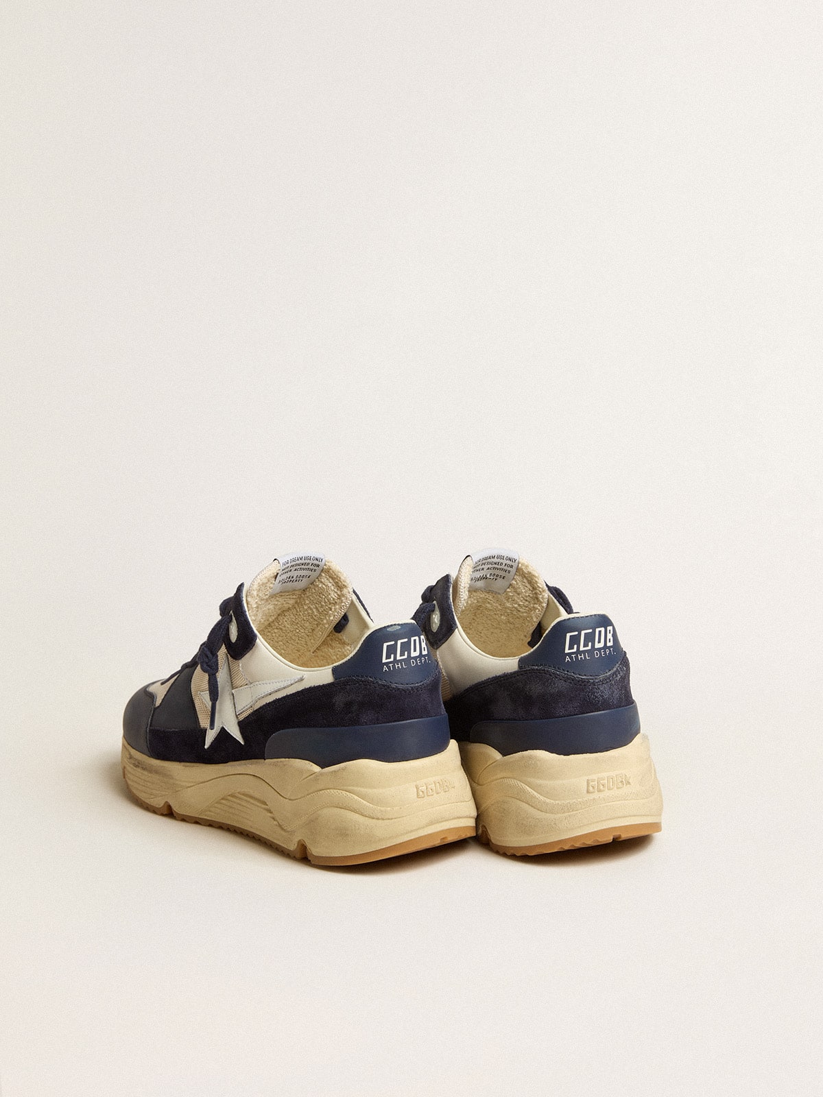 Running Sole in cream mesh and blue leather with a white leather star - Golden Goose Men