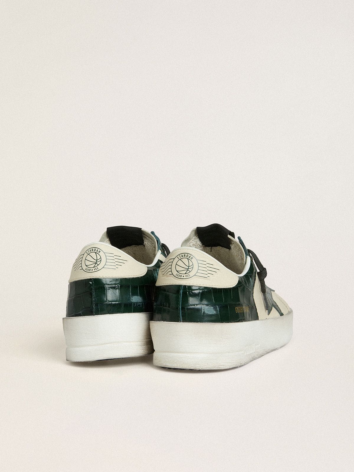 Men's Stardan LTD in cream leather with green crocodile-print leather star and inserts - Golden Goose Men