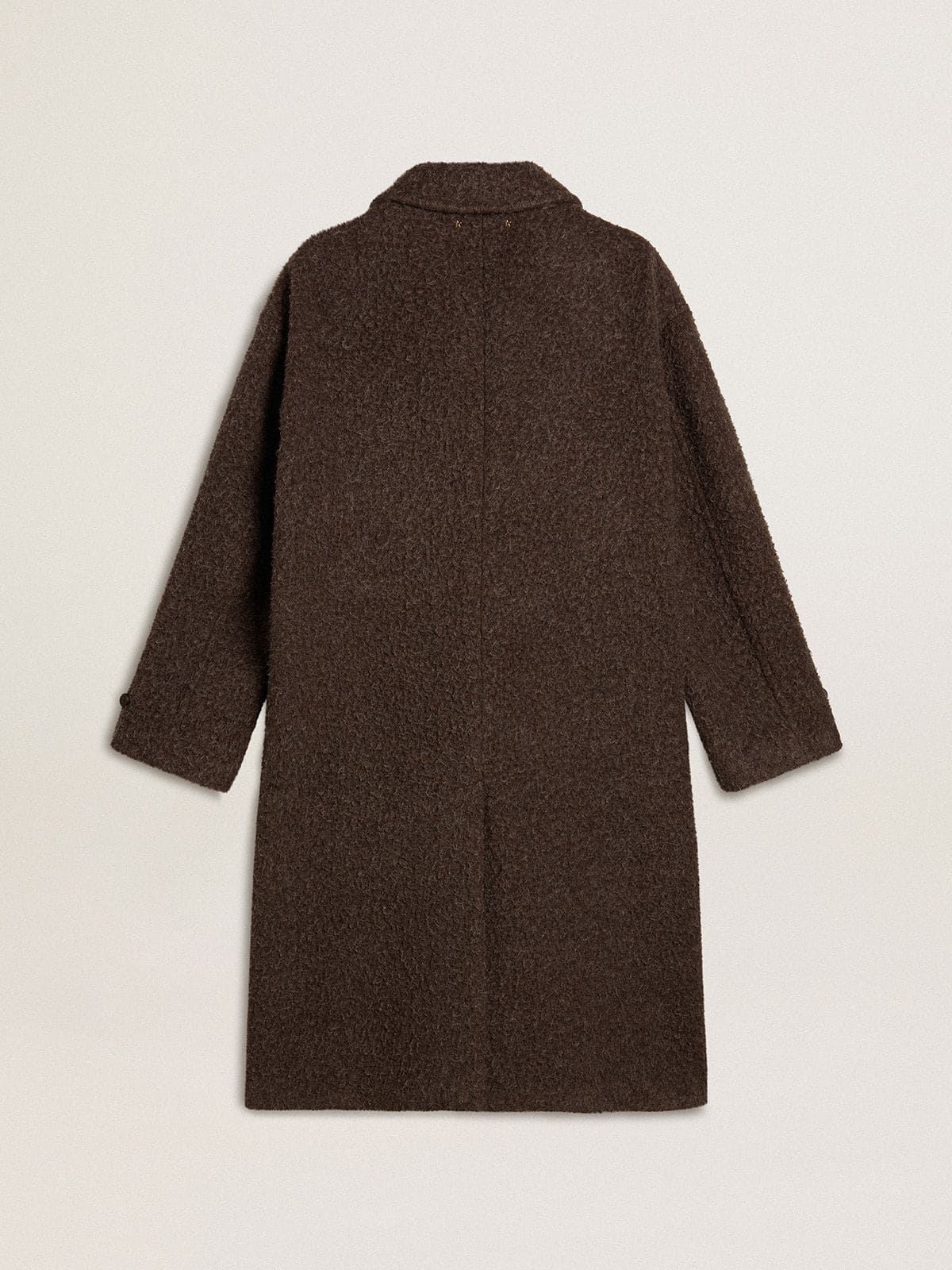 Men's single-breasted Journey coat in wrinkle wool blend with floral pin - Golden Goose Men