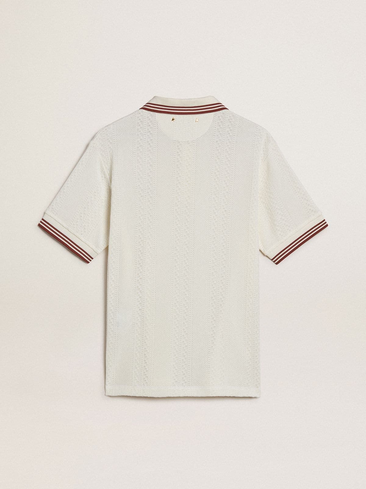 Men's polo shirt in white perforated knit with burgundy striped details - Golden Goose Men