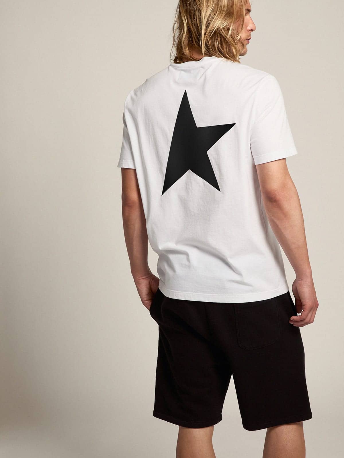 White Star Collection T-shirt with contrasting black logo and star - Golden Goose Men