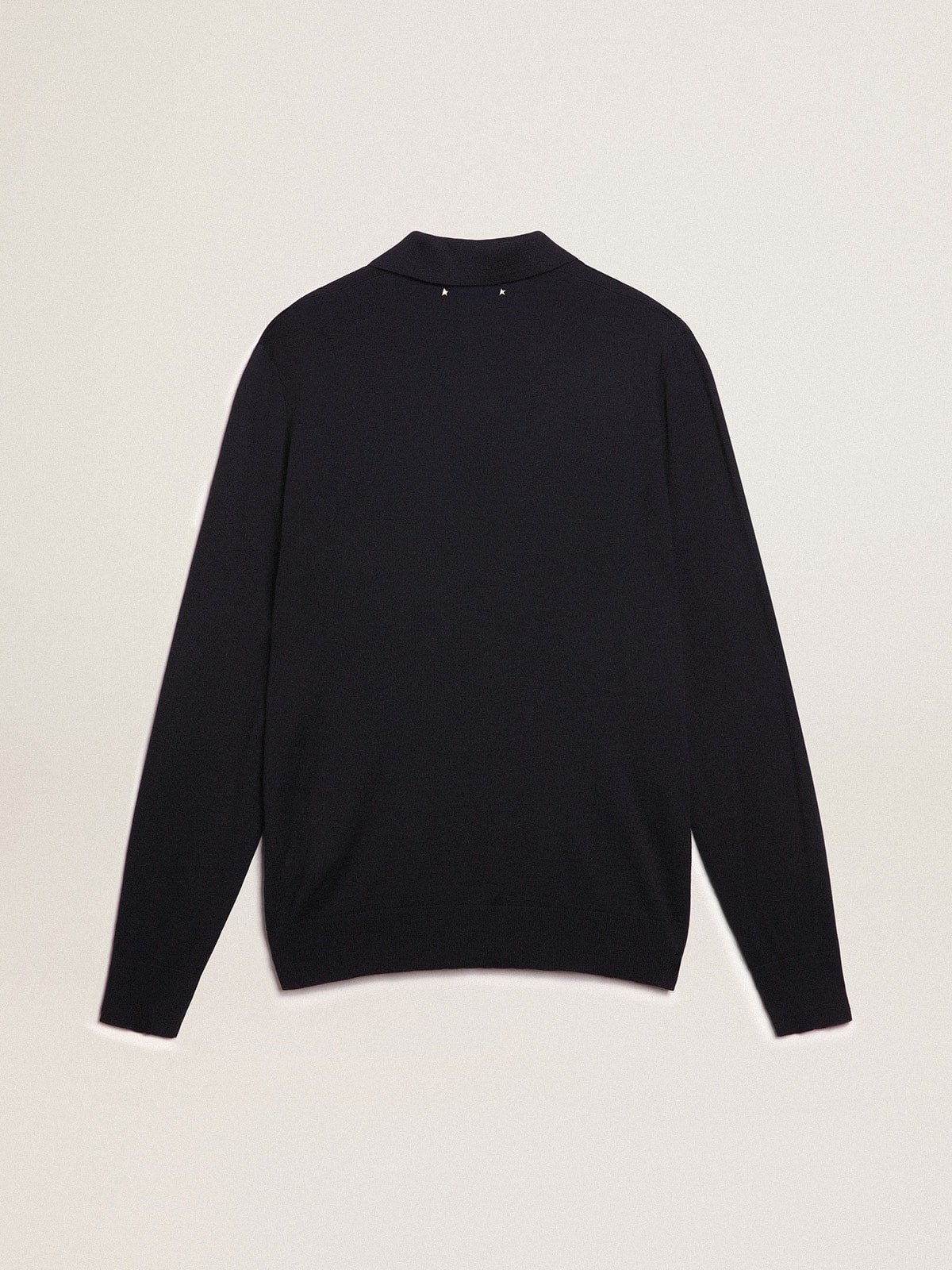 Men’s long-sleeved polo shirt in navy-blue merino wool - Golden Goose Men
