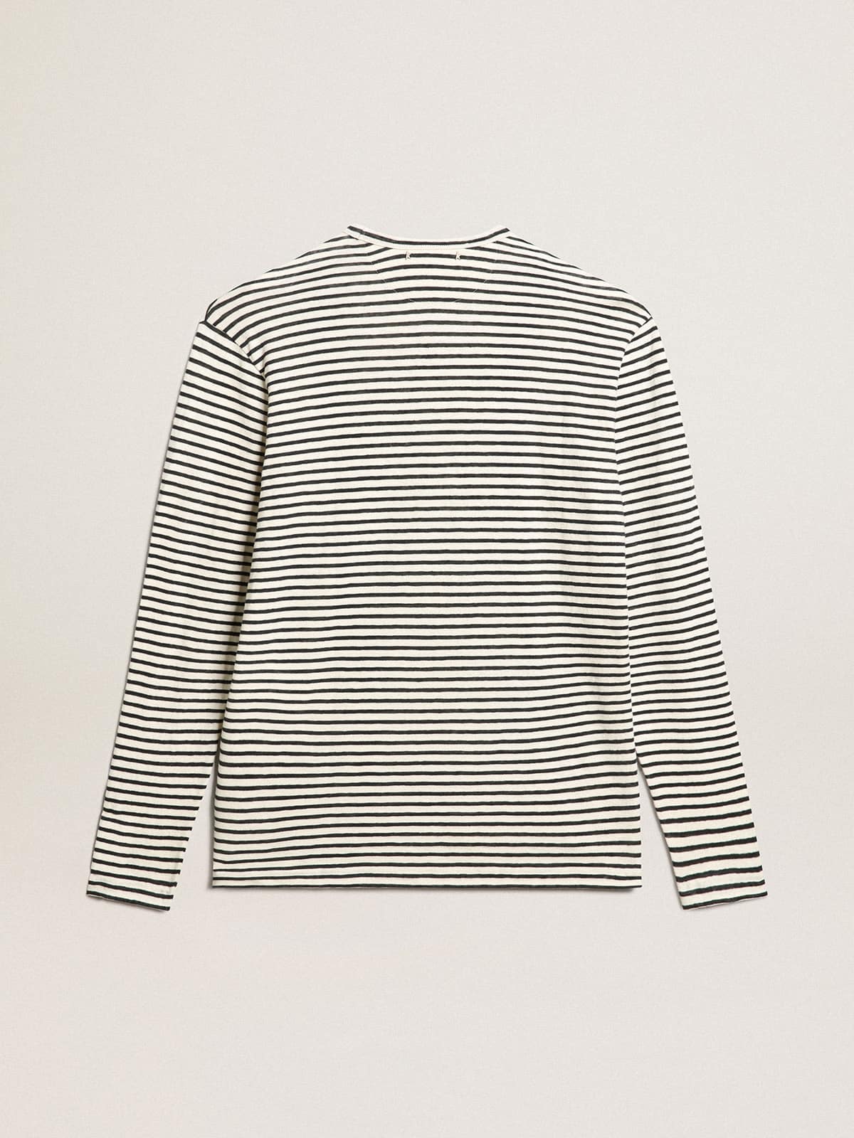 Men's T-shirt with white and blue stripes and embroidery on the front - Golden Goose Men