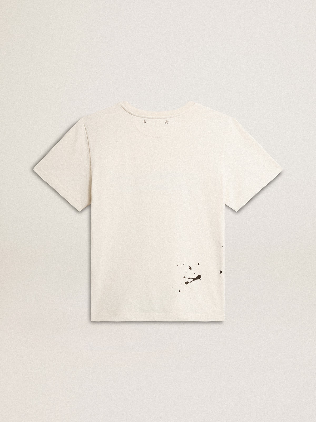 Men's T-shirt in aged white cotton with print and embroidery - Golden Goose Men