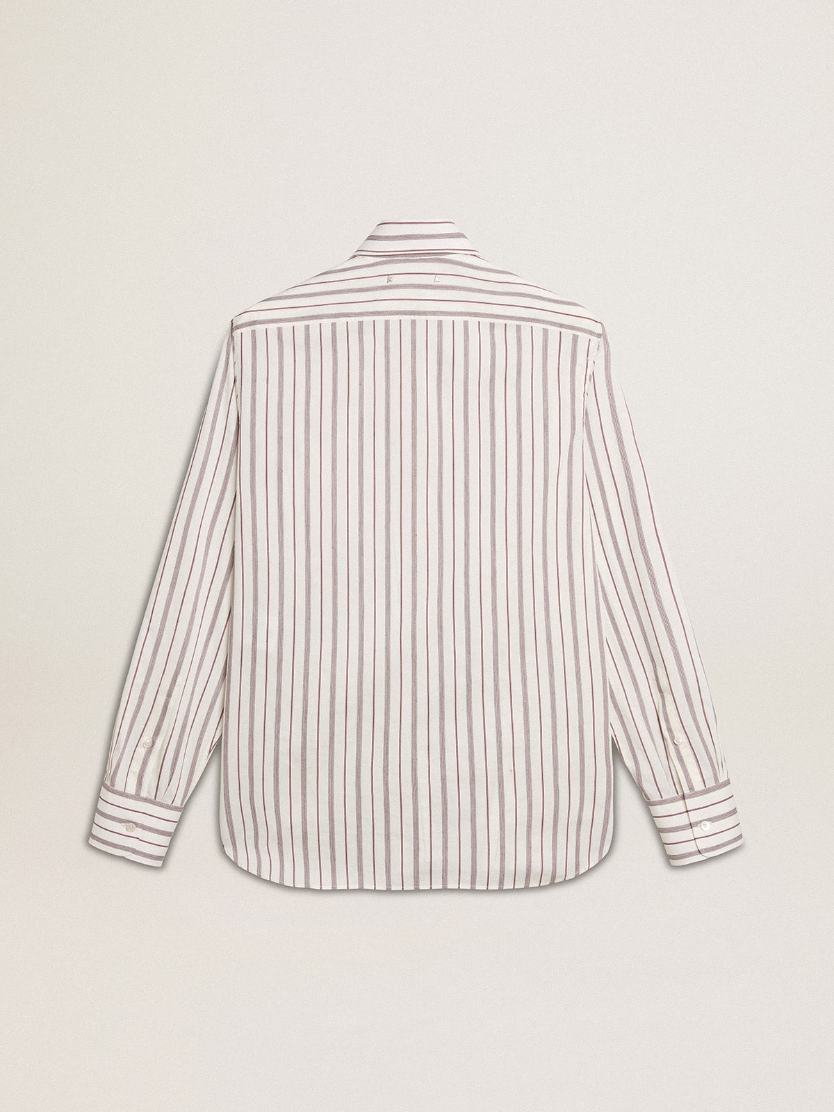Men's white cotton shirt with fine burgundy stripes - Golden Goose Men