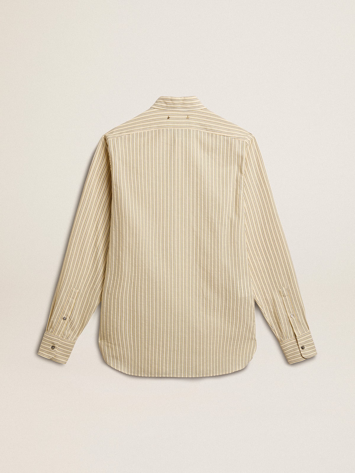 Men’s ecru cotton shirt with narrow black stripes - Golden Goose Men