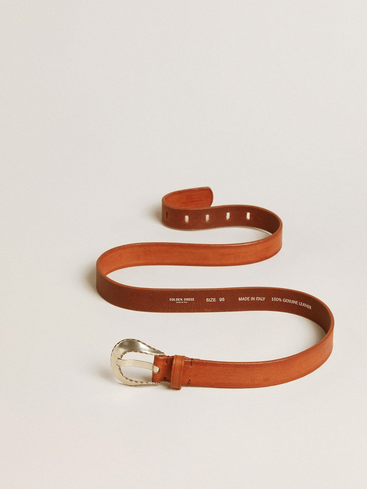 Men’s belt in tan-colored washed leather - Golden Goose Men