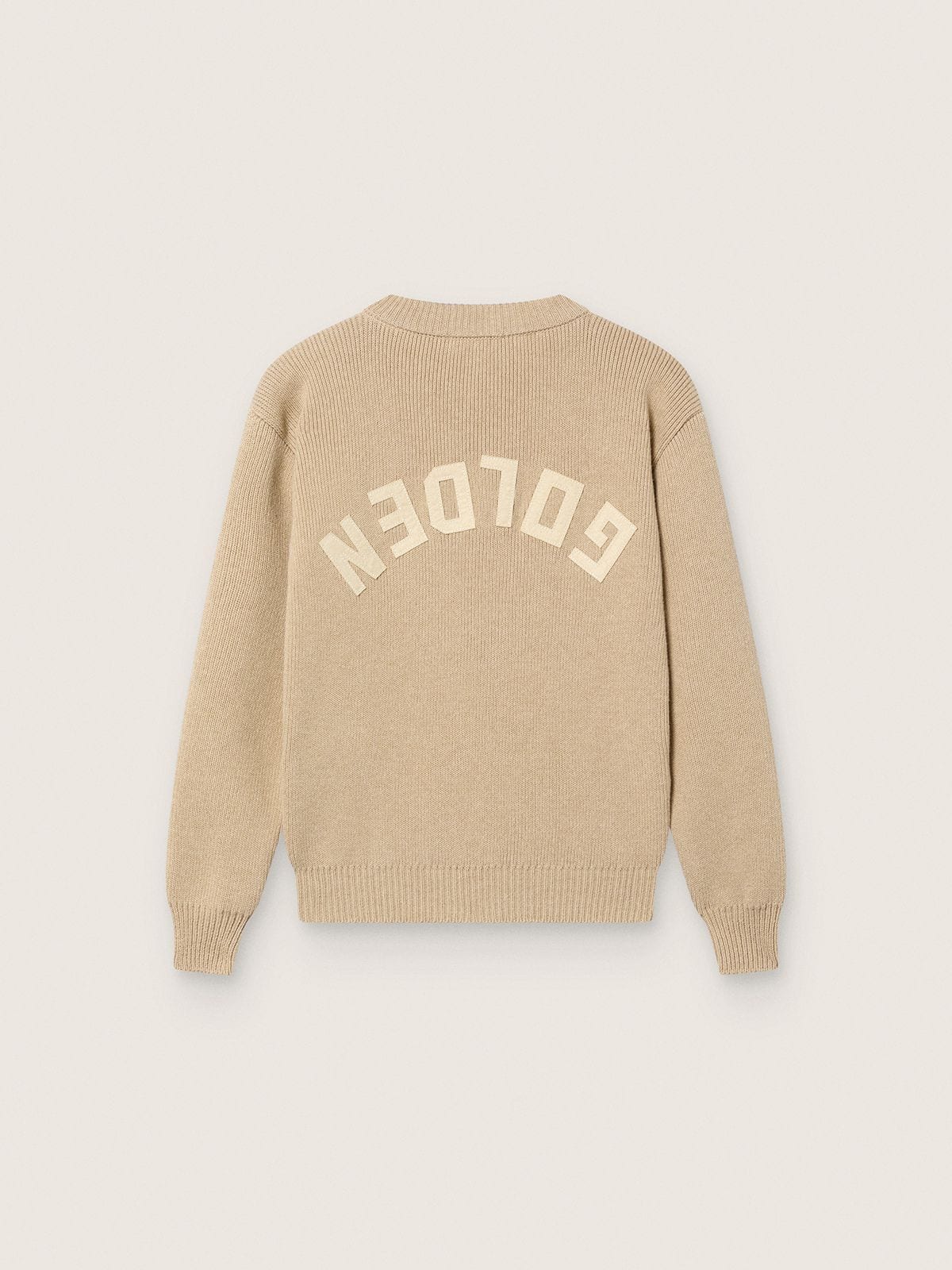 Unisex Golden beige ribbed sweater for kids with logo on the back - Golden Goose Kids
