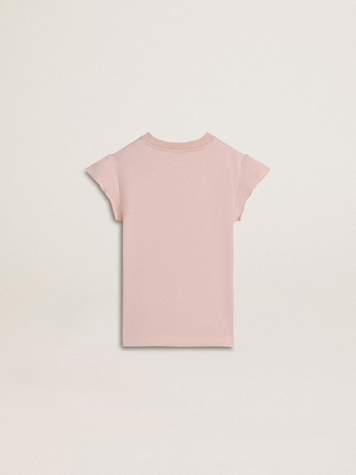 Girls' pink T-shirt with ruffled sleeves and embroidery - Golden Goose Kids