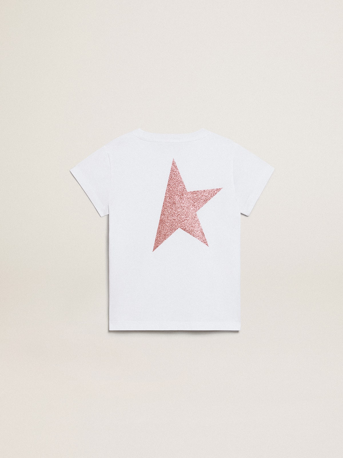 Girls’ white T-shirt with pink glitter logo and maxi star - Golden Goose Kids