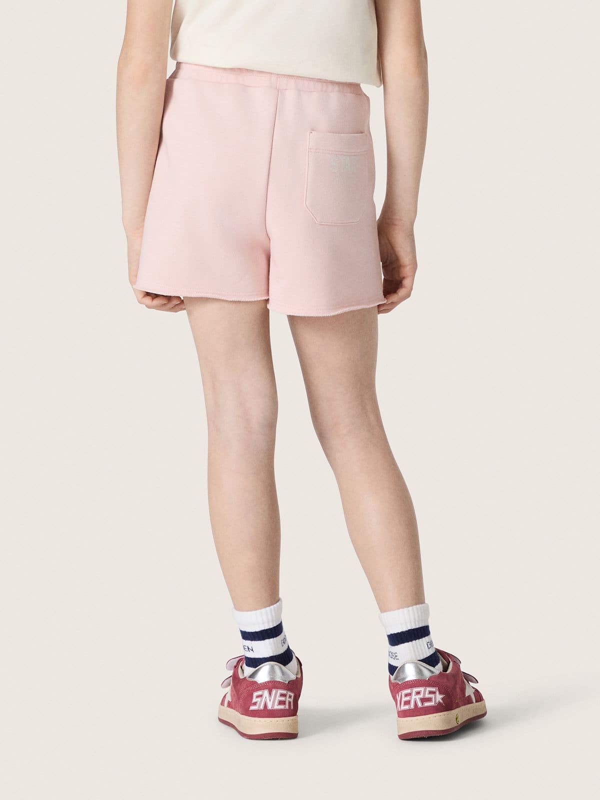 Star girls’ shorts in pink cotton with patch and logo - Golden Goose Kids