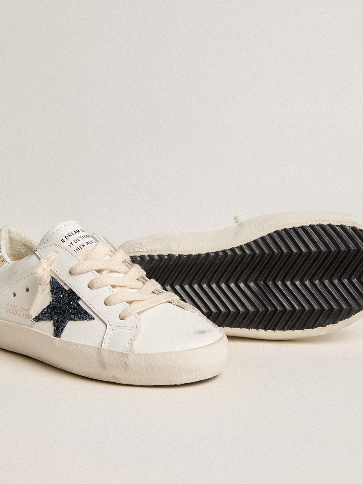 Junior Super-Star in leather with glitter star and heel tab - Golden Goose Kids