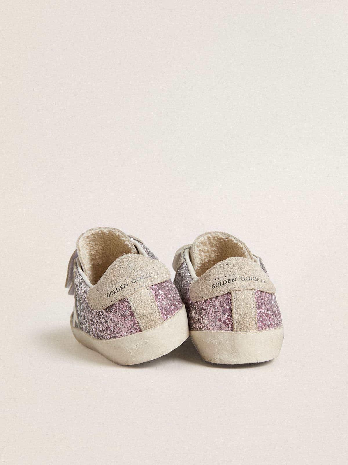 Junior Old School in silver and pink glitter with white leather star - Golden Goose Kids