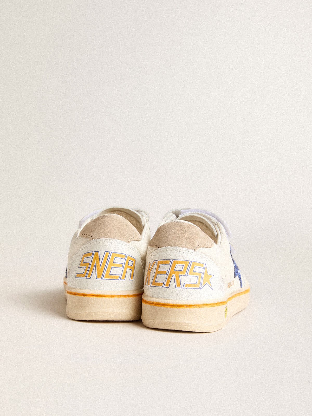 Junior Ball Star with blue glitter star and beige suede heel tab - Golden Goose Kids