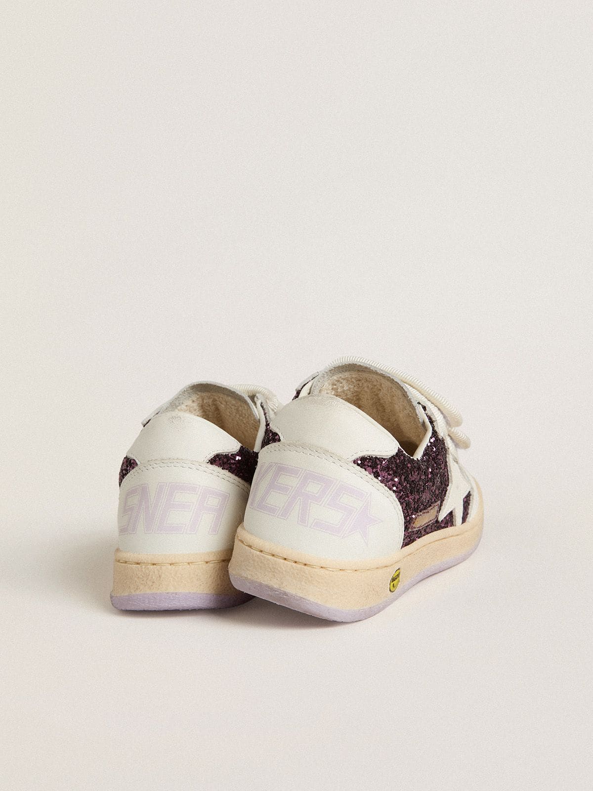 Young Ball Star in purple glitter with white leather star and heel tab - Golden Goose Kids