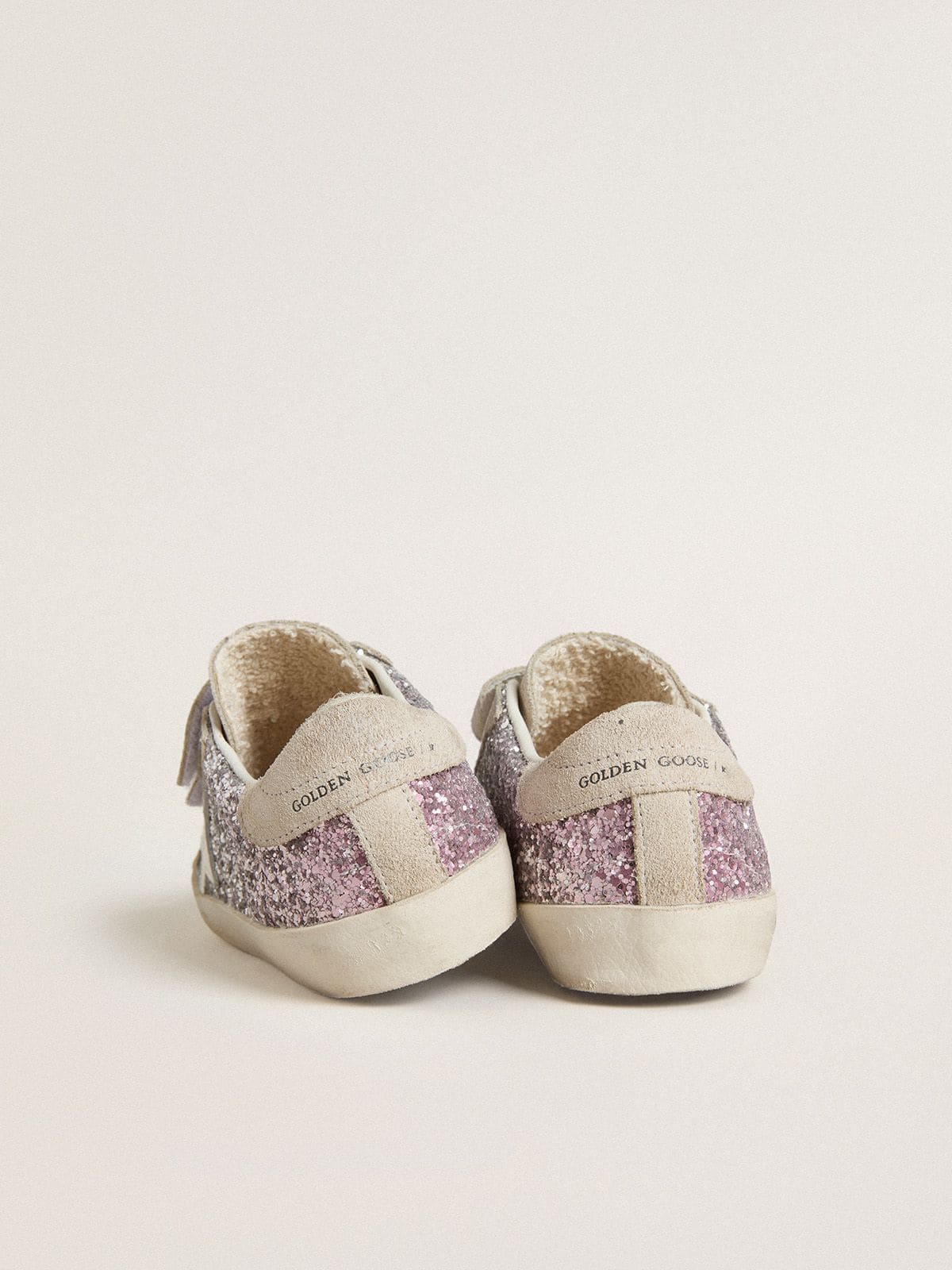 Young Old School in silver and pink glitter with white leather star - Golden Goose Kids